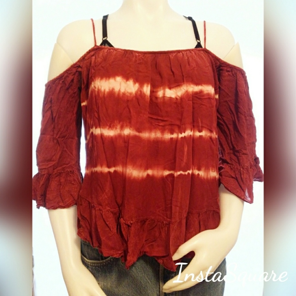 The Line of Style Cold Shoulder Tie-Dye Blouse